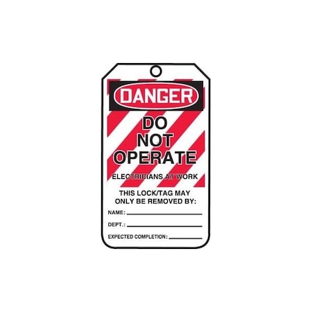 Accuform Safety Tags, DANGER DO NOT OPERATE ELECTRICIANS, 5.75in x 3.25in, HS-Laminate, 25PK MLT402LTP